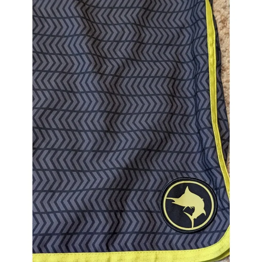 PELAGIC Ridgemont Mens 40;  Swim/board shorts, black/gray; Fishing, yellow trim